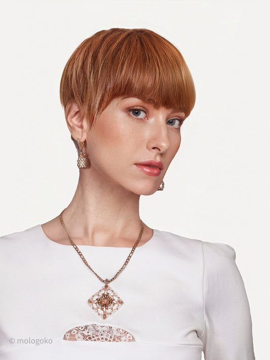 Dominique Reversible Handbeaded Lace Large Luxurious Pendant Necklace - Mologoko Couture