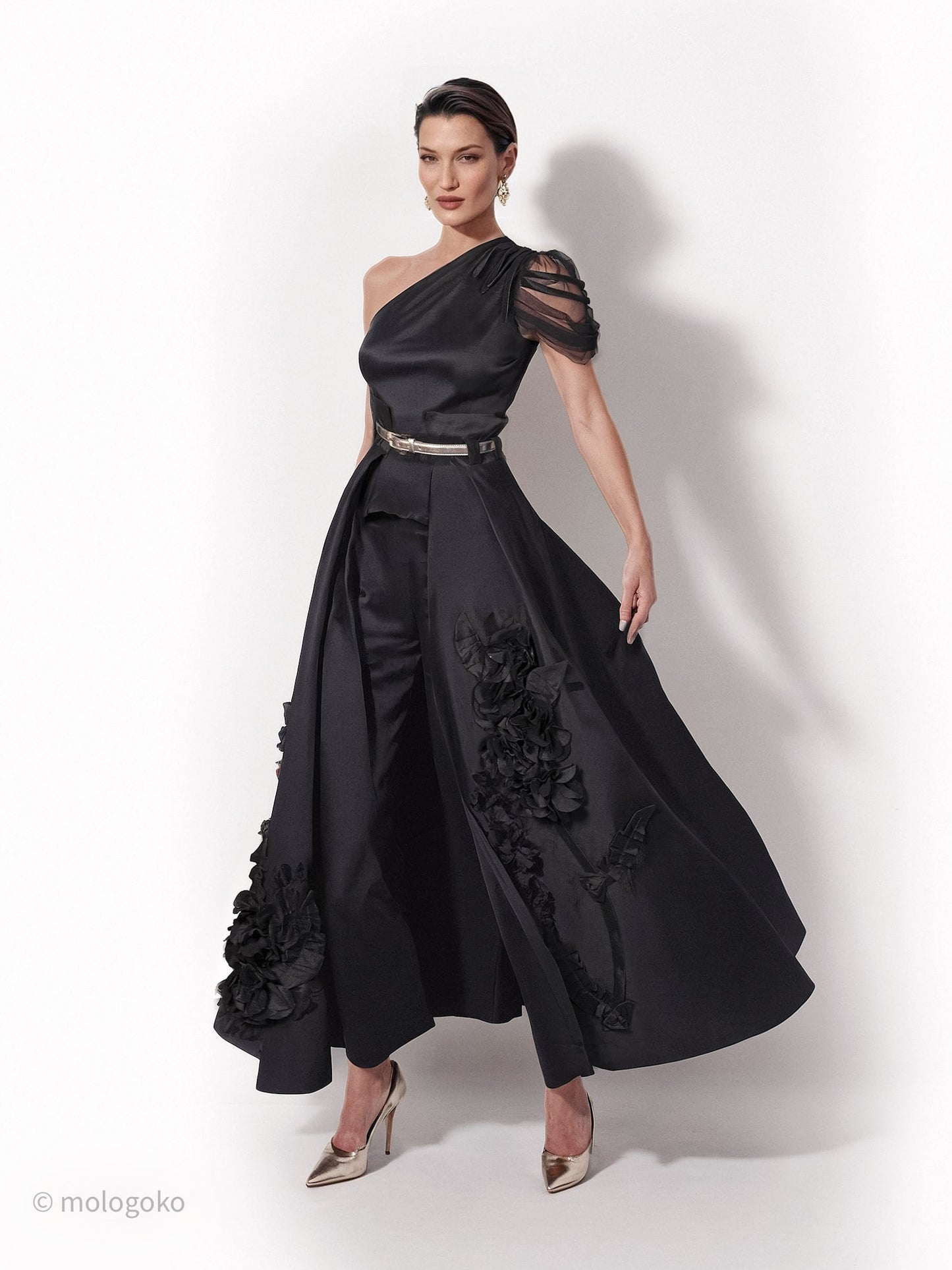 Linda Asymmetrical One Mesh Sleeve Top - Mologoko Couture