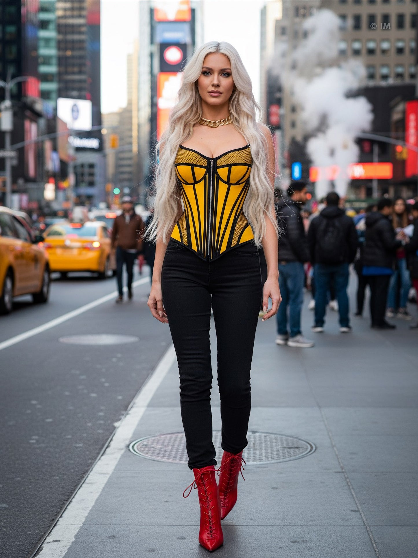 Ferrari Yellow Organic Canvas Front Zipper Corset Bustier