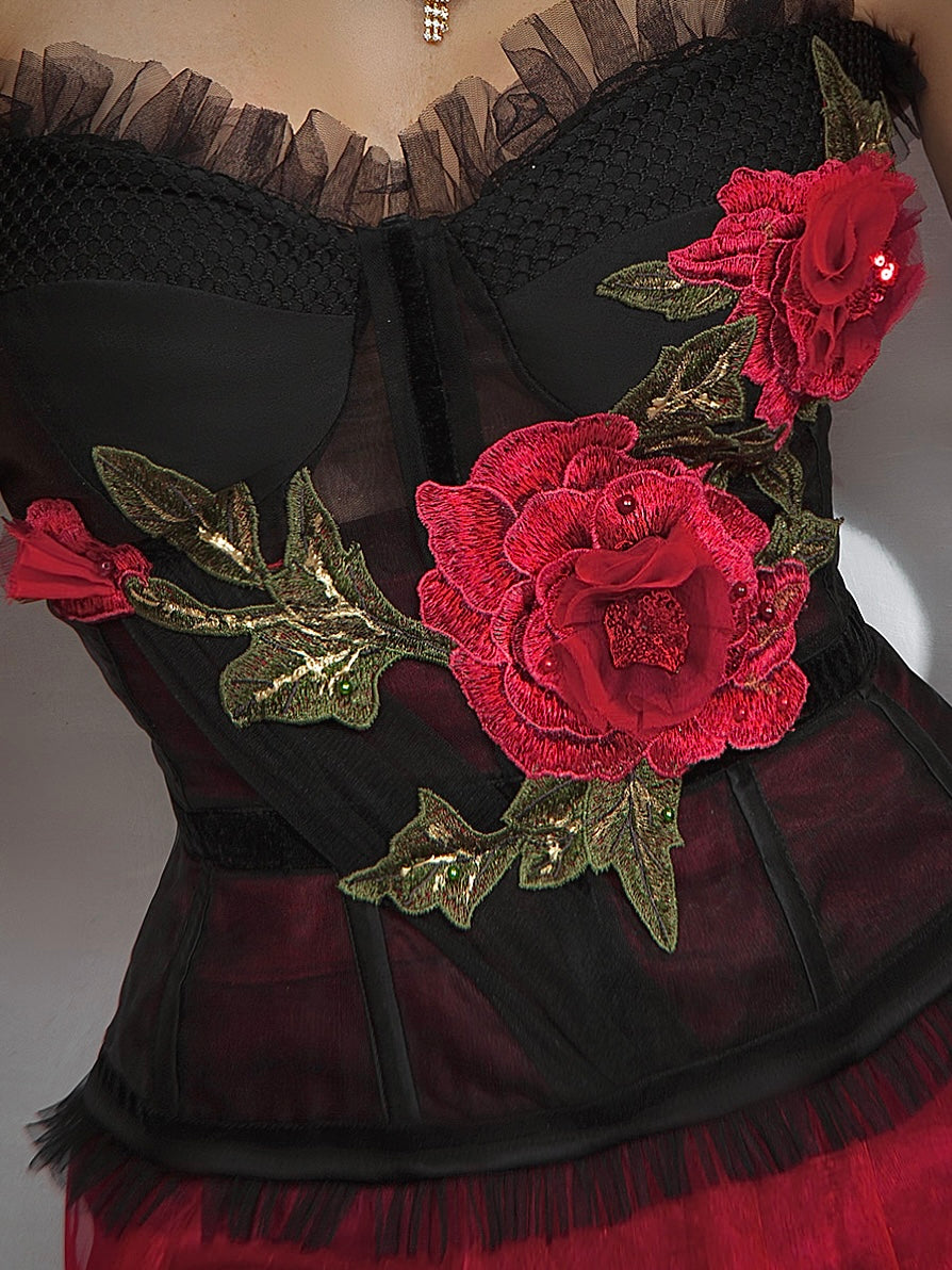 Carmen Red Carpet Style Embroidered Rose Corset - Mologoko Couture