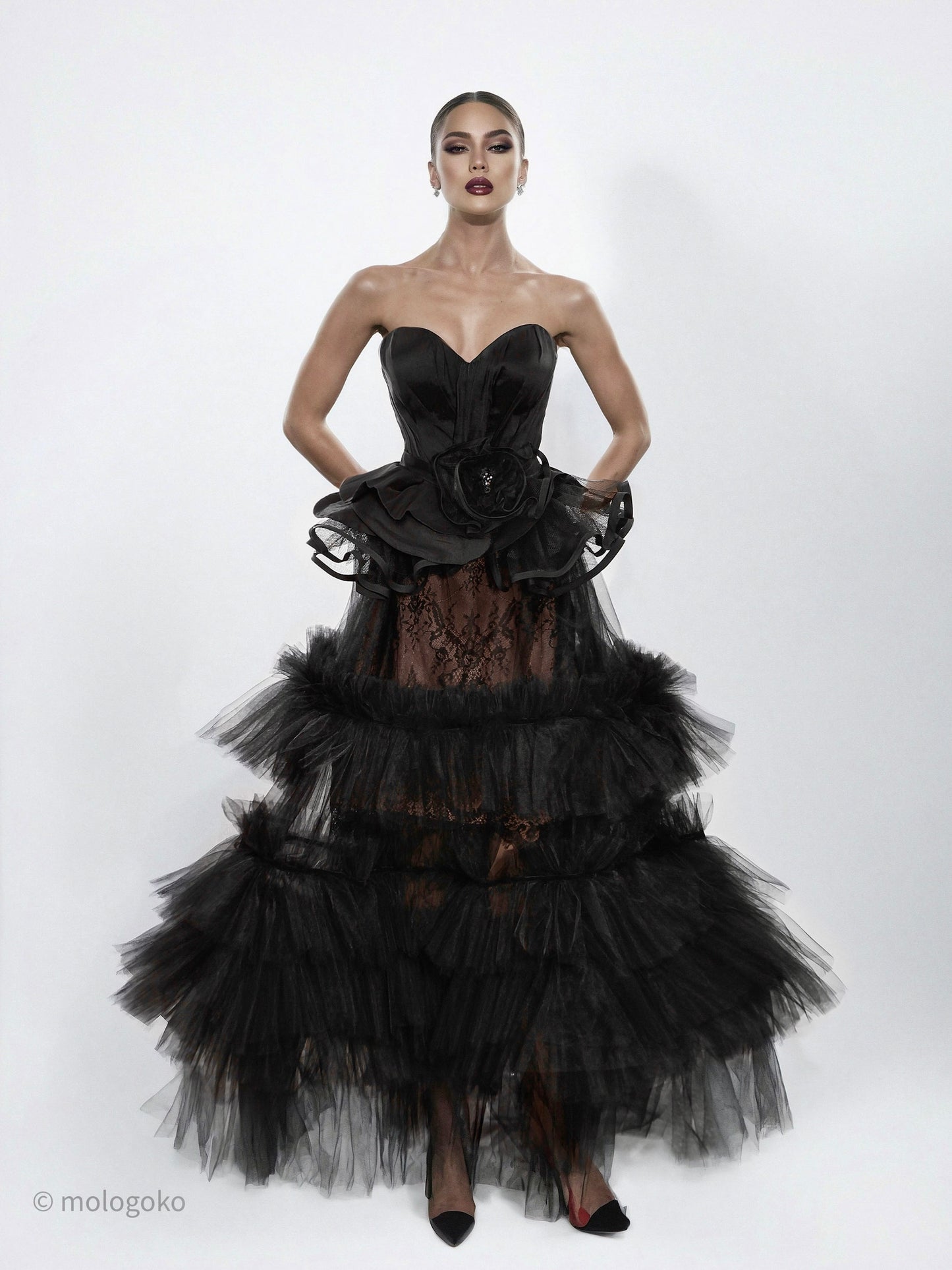 Femme En Noir Layered Tulle and Lace Maxi Skirt