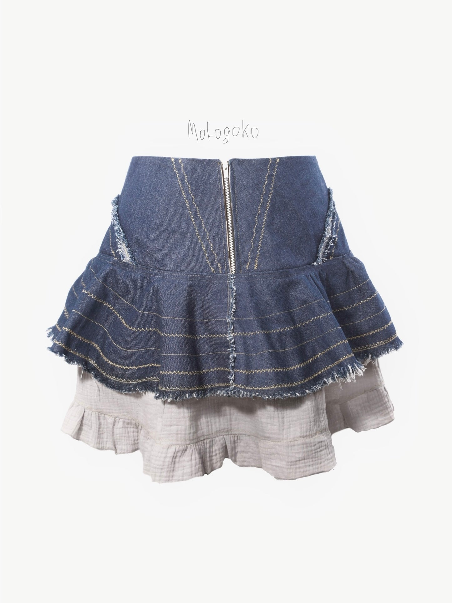 Denim Cotton Gauze Miniskirt - Mologoko Couture