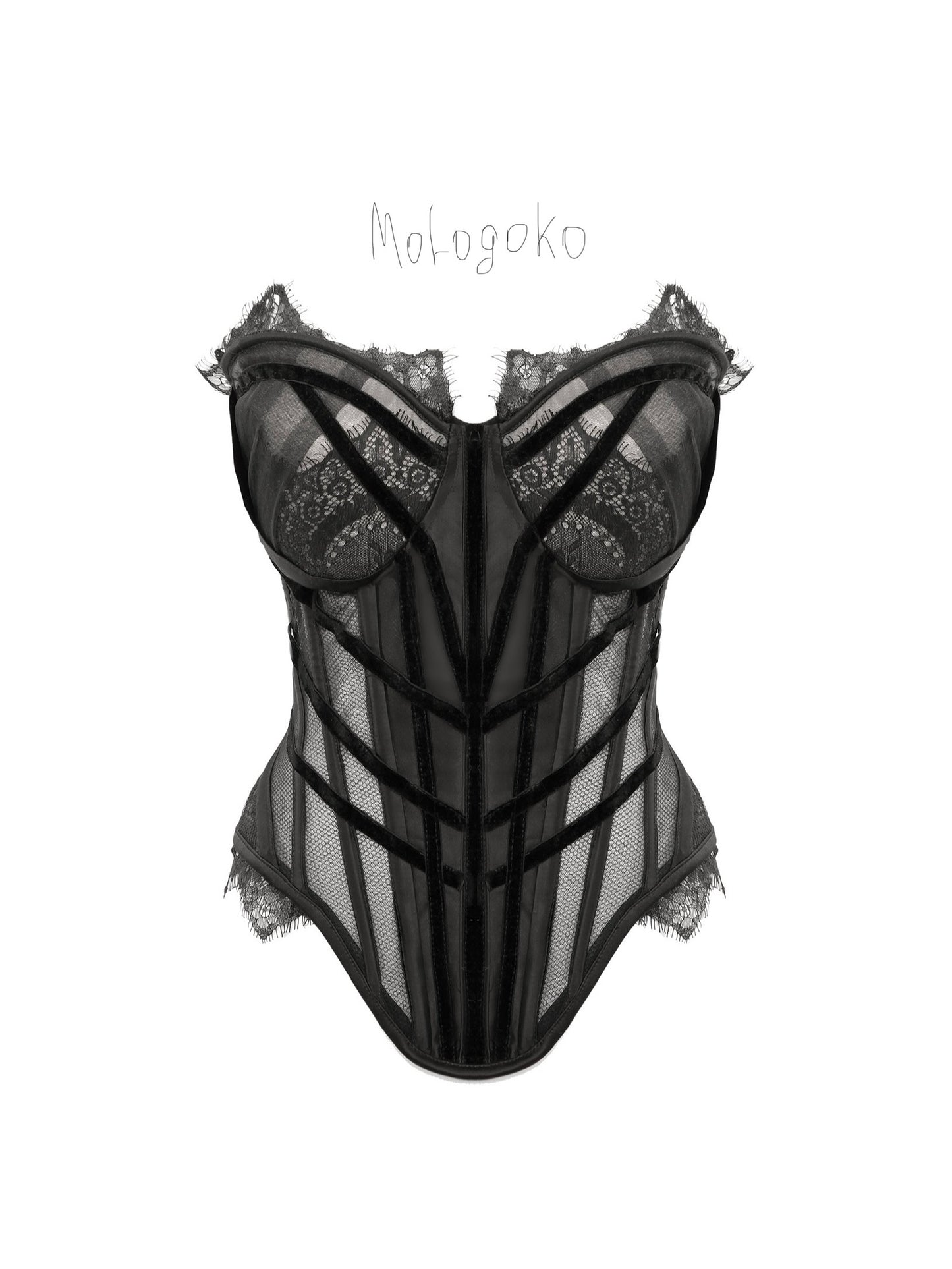 Chapel Window Corset Black - Mologoko Couture