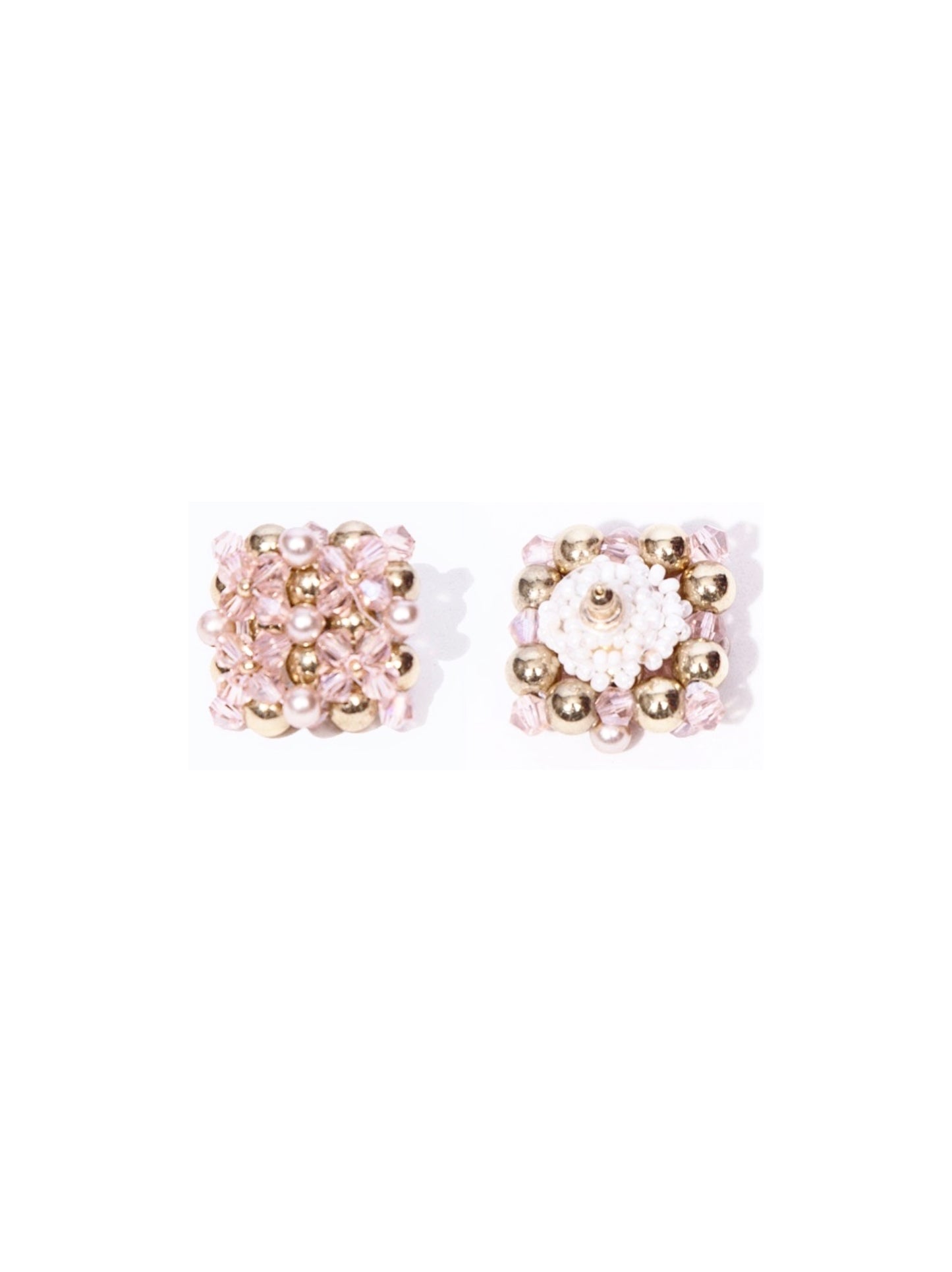 BLUSH PINK GOLD BEADED SQUARE STUD EARRINGS