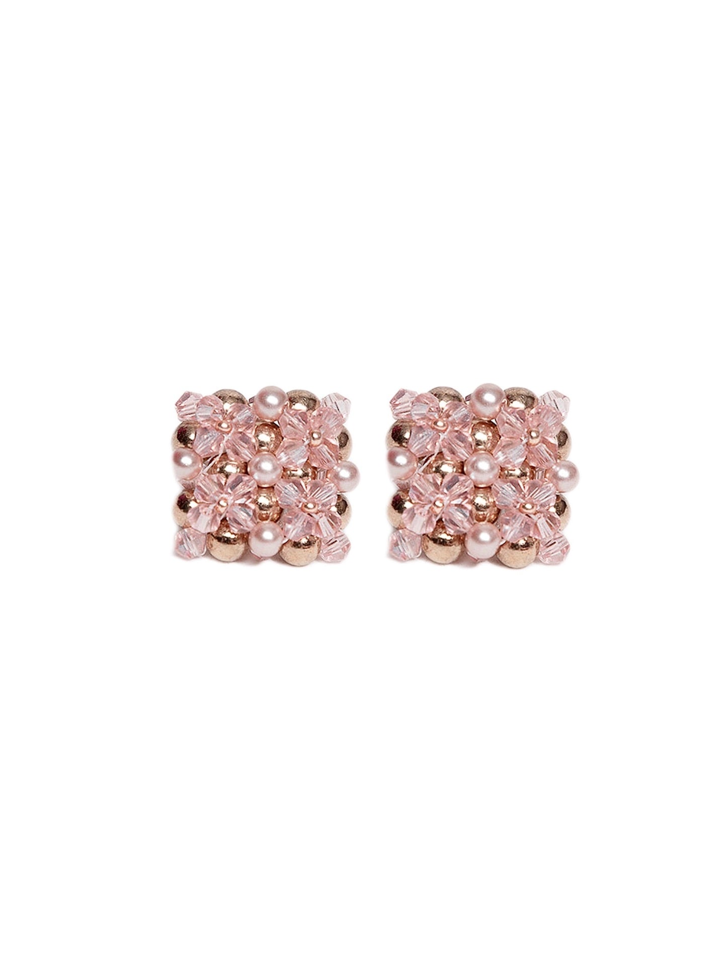 BLUSH PINK GOLD BEADED SQUARE STUD EARRINGS