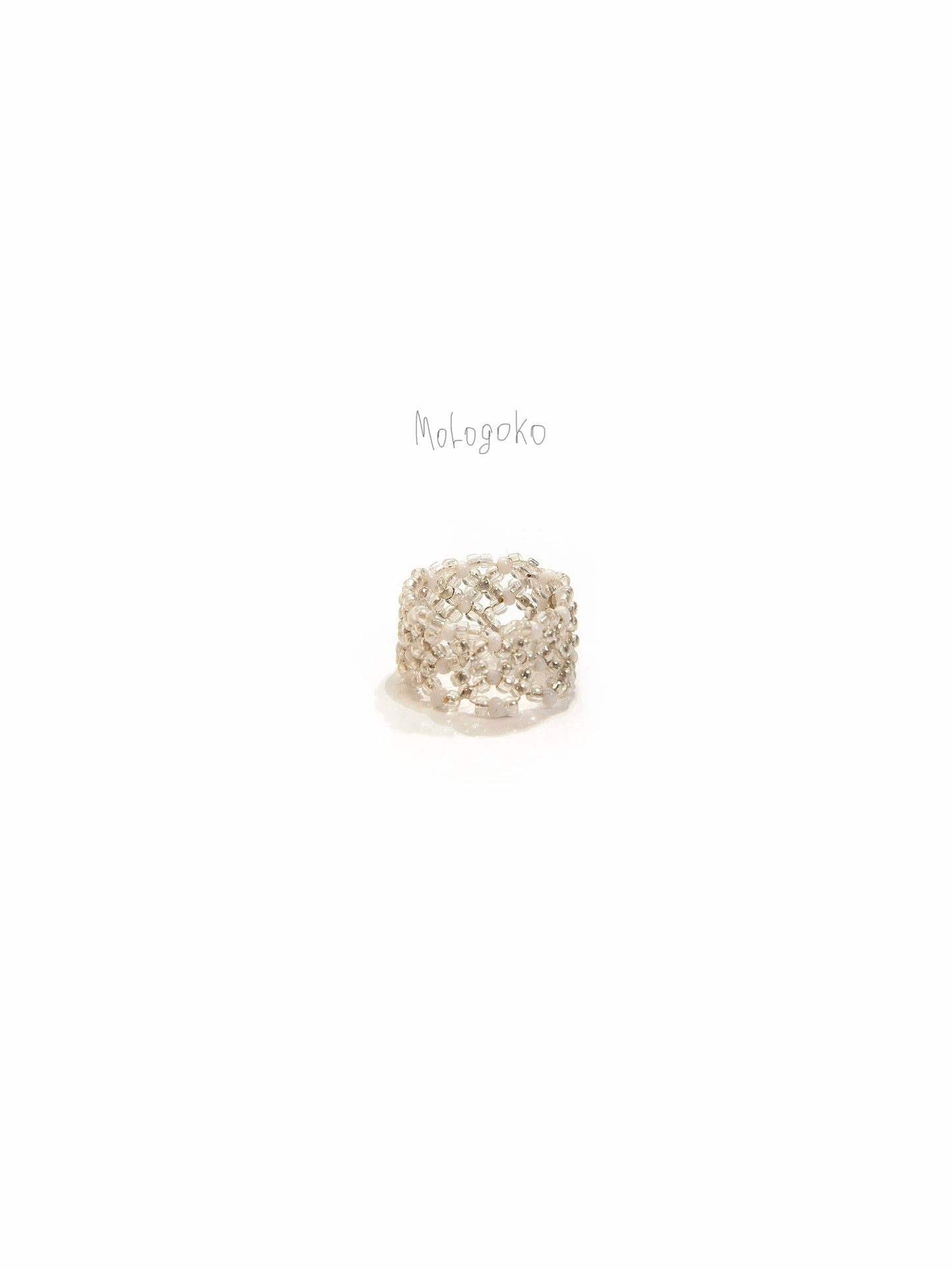Light Gold & White Elegand Hand Beaded Ring