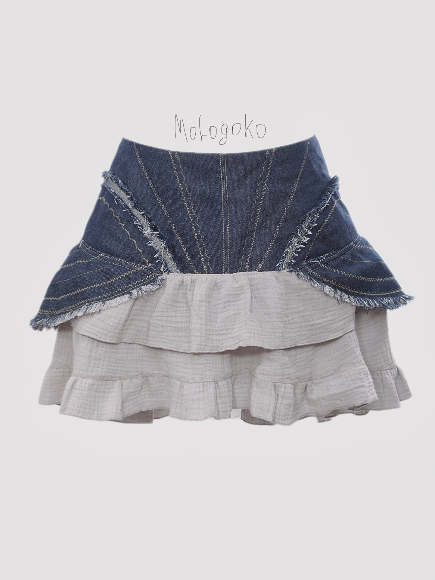 Denim Cotton Gauze Miniskirt - Mologoko Couture