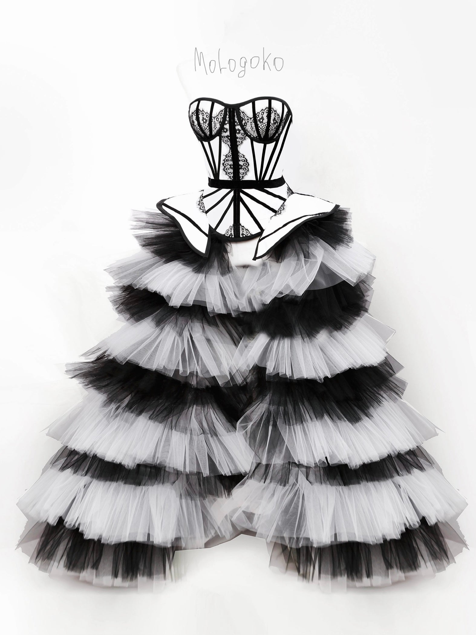 The Chapel Window Tulle Black and White Overskirt - Mologoko Couture