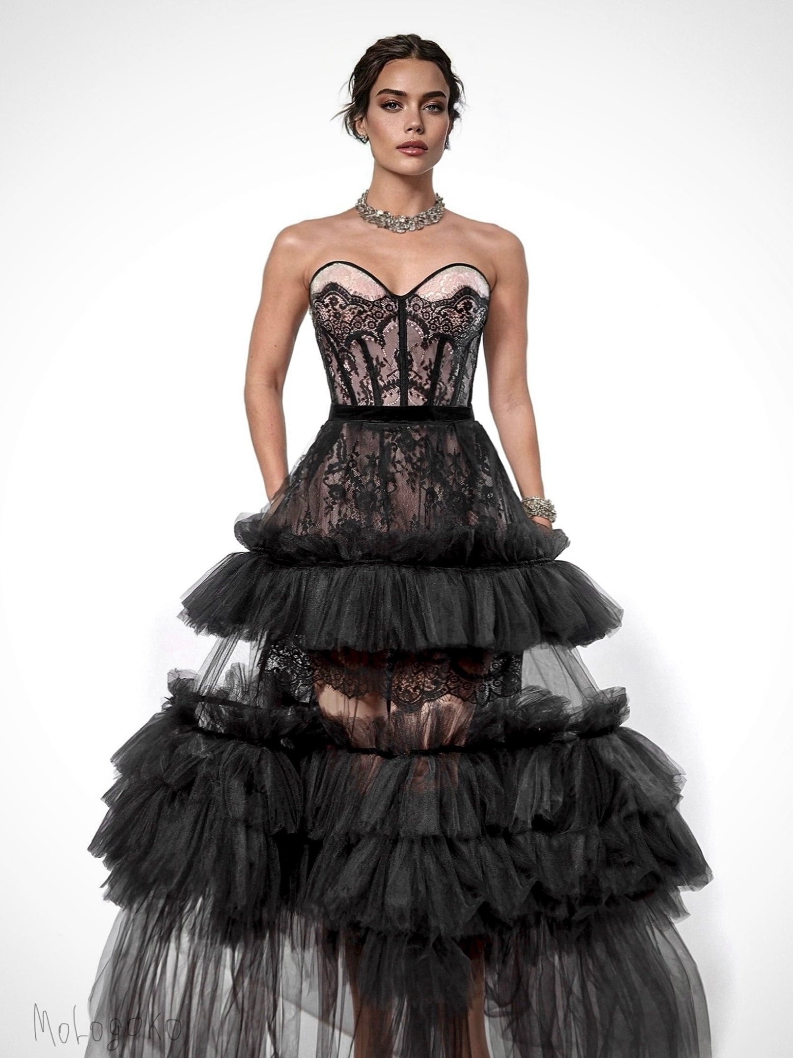 Femme En Noir Black Couture Corseted Dress - Mologoko Couture