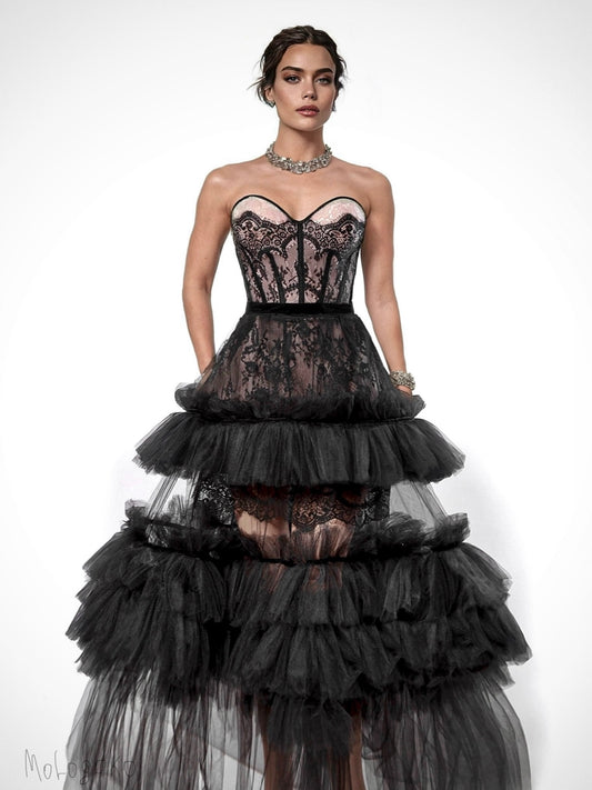 Femme En Noir Black Couture Corseted Dress - Mologoko Couture