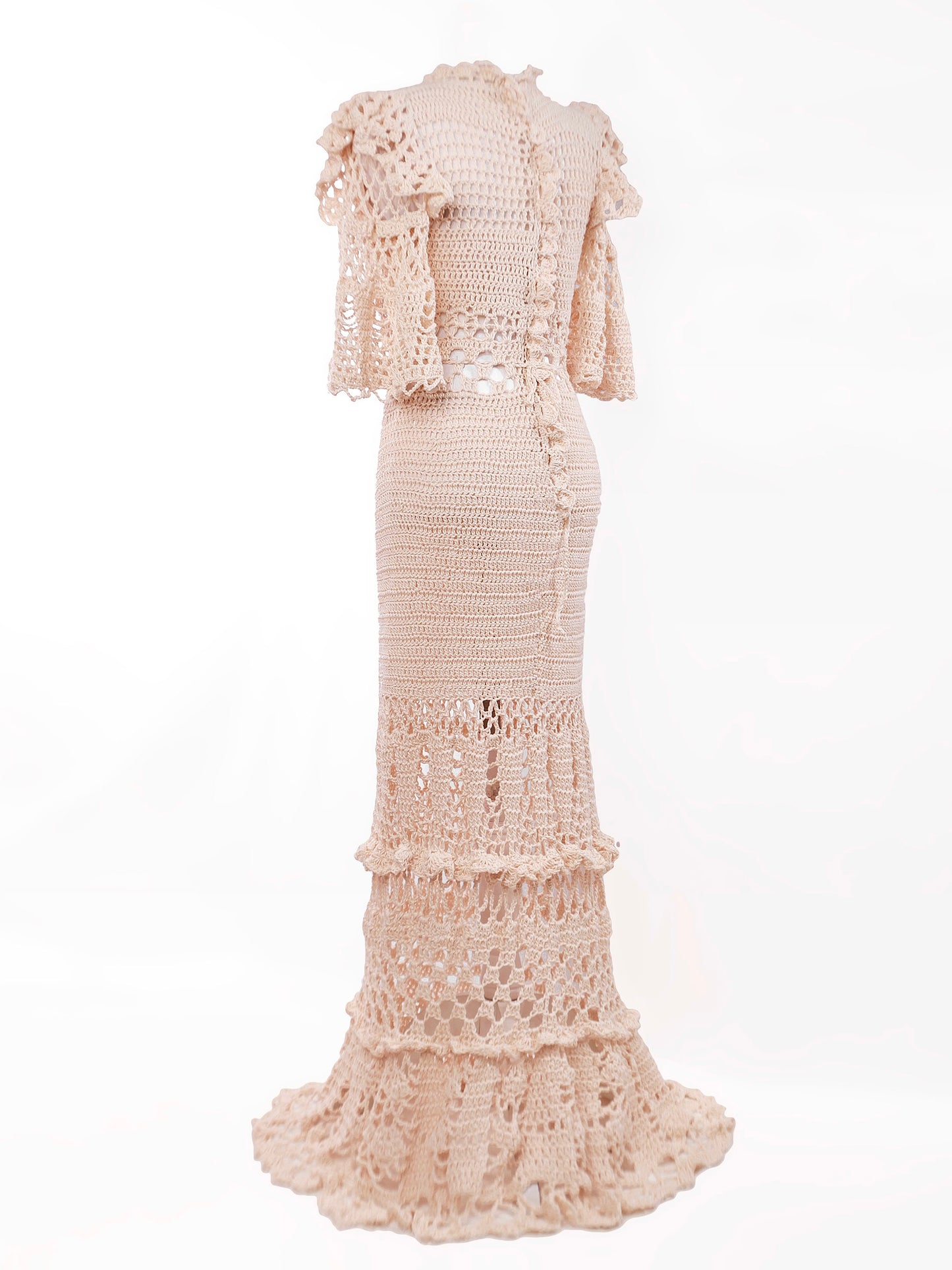 Dita Crochet Maxi Dress with Lacy Sleeves - Mologoko Couture