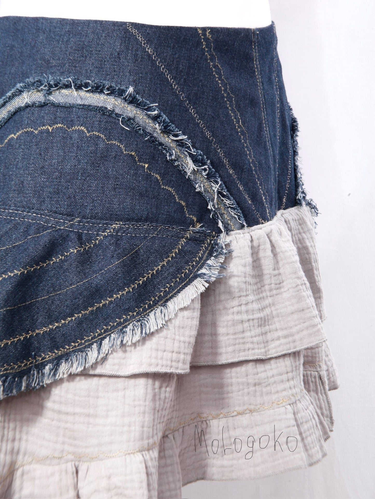 Denim Cotton Gauze Miniskirt - Mologoko Couture