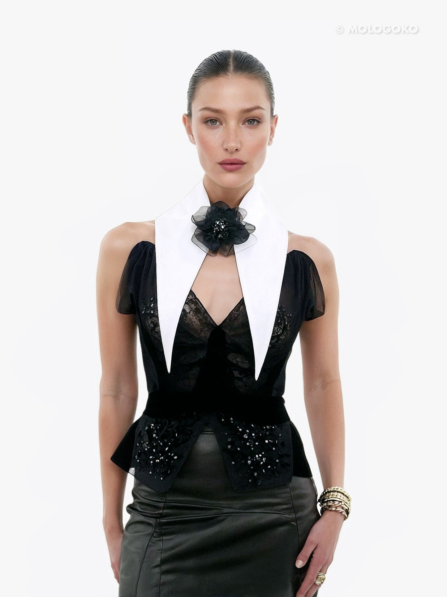 Large Removable White Pointy Collar - Mologoko Couture