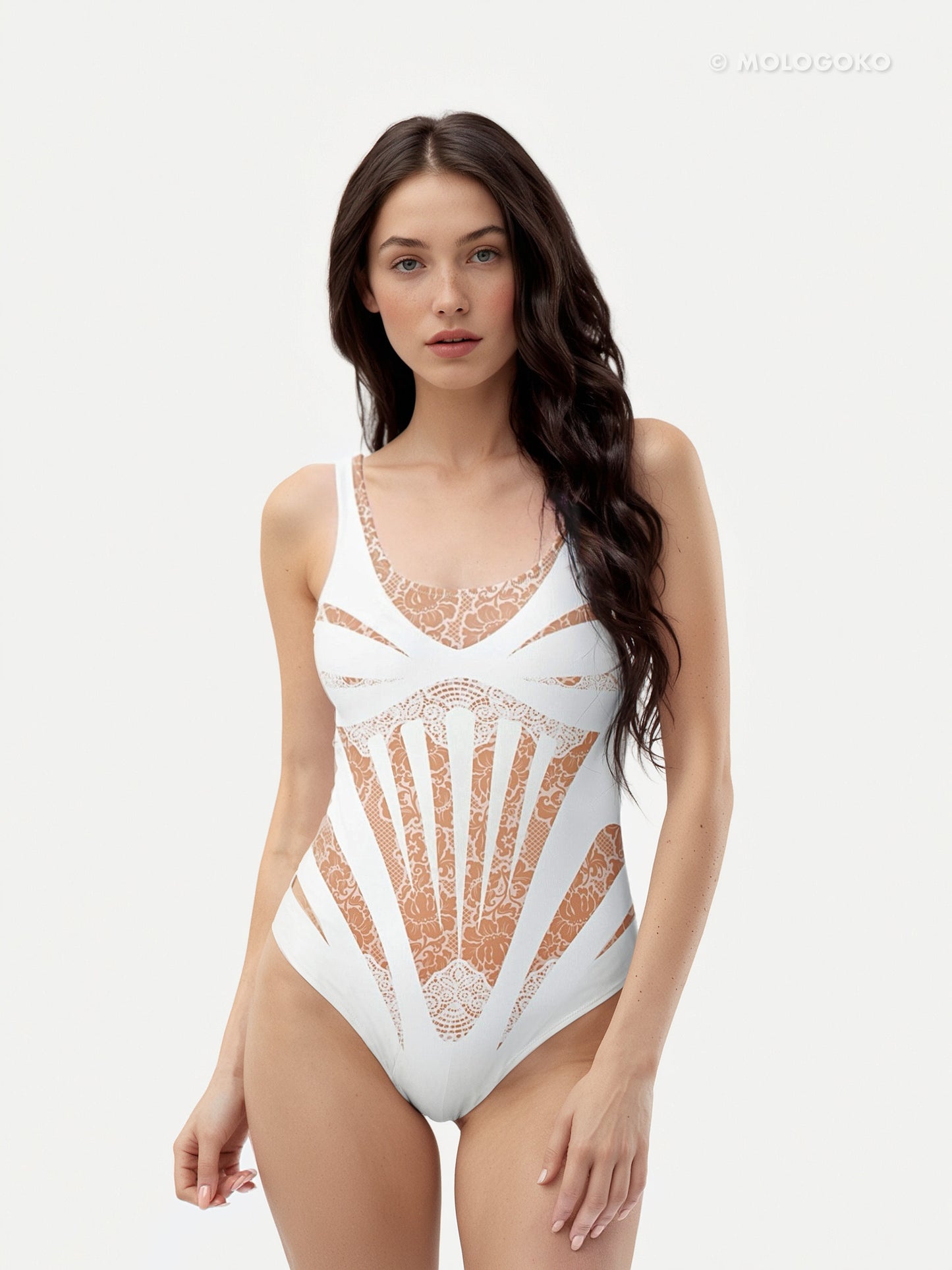 White Lace One-Piece Swimsuit