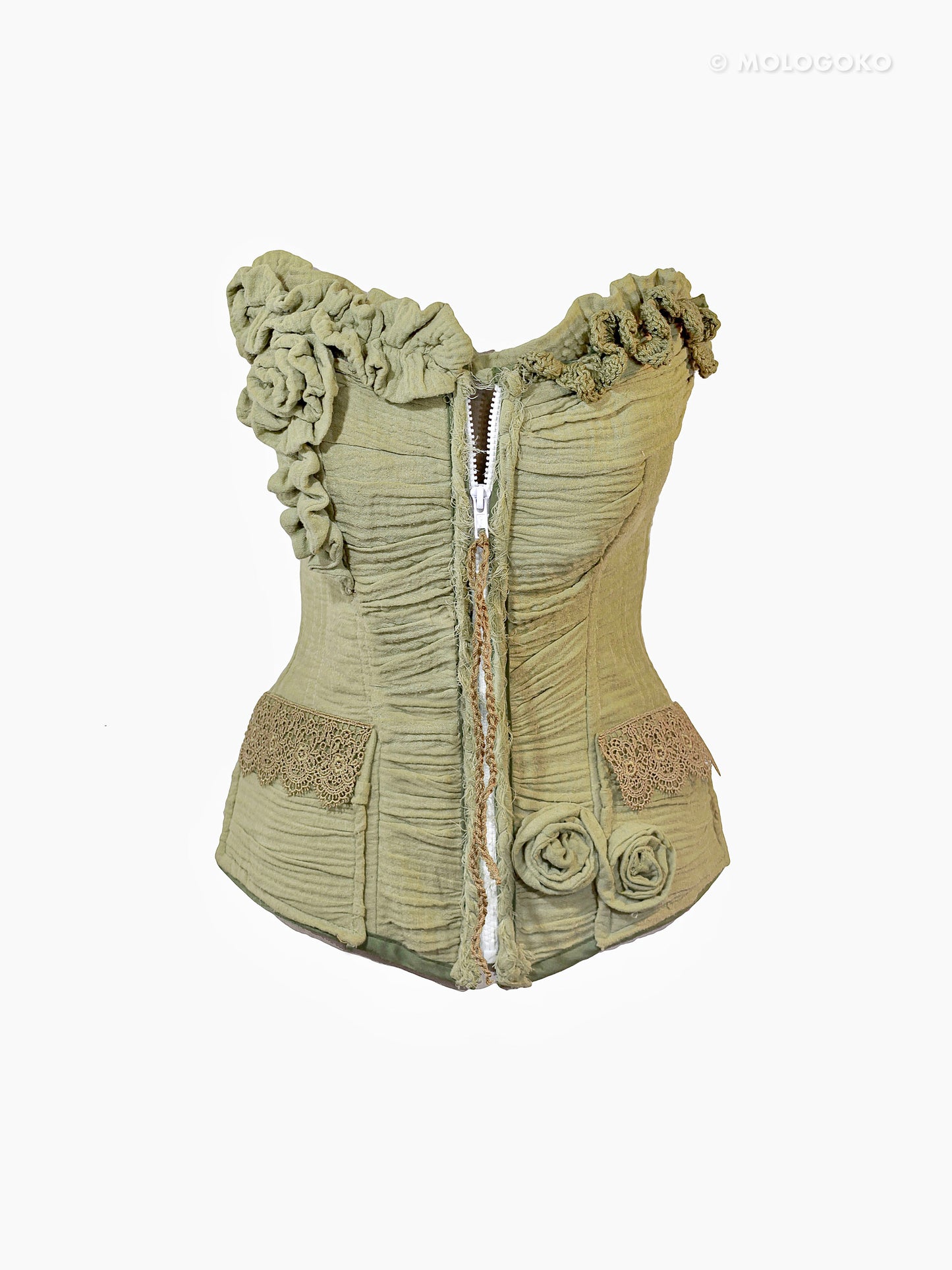 Miranda Organic Cotton Gauze Draped Front Zipper Corset - custom made clothing