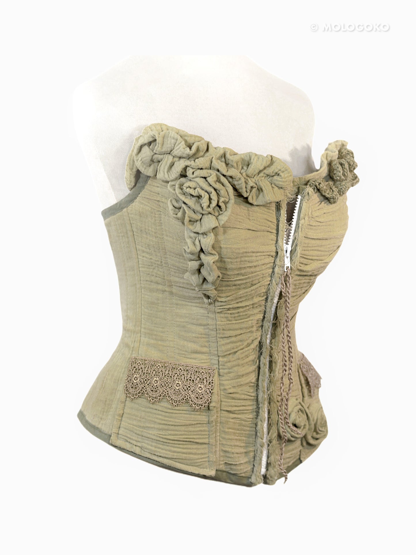 Miranda Organic Cotton Gauze Draped Front Zipper Corset - custom made clothing