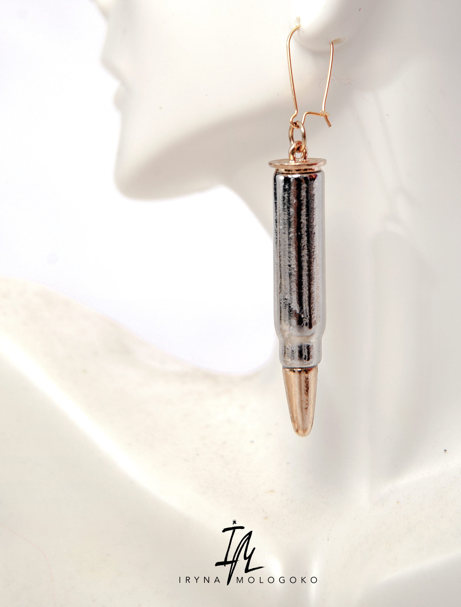 Bullet Dangle Silver And Gold Unique Earrings - Mologoko Couture