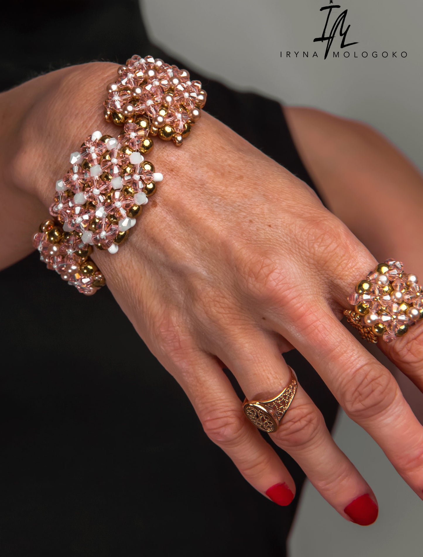 BLUSH PINK GOLD BEADED STATEMENT SET