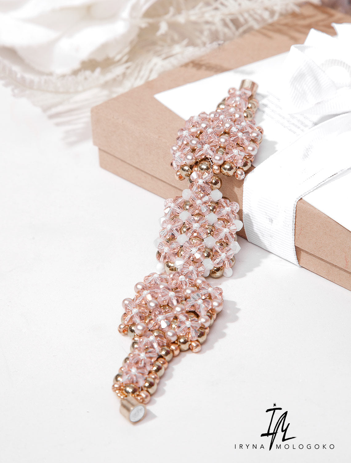 Blush Pink & Gold Chunky Bracelet - Mologoko Couture