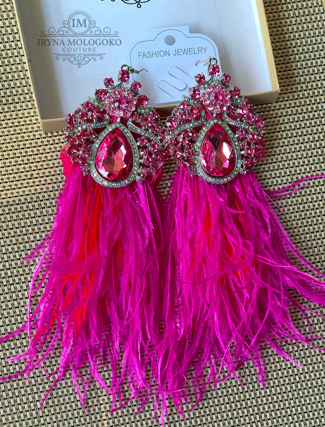 VIOLETA Pink Dangle Statement Feather Earrings - Mologoko Couture
