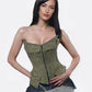 Olive Organic Cotton Quilted Front Zipper Corset with Pockets