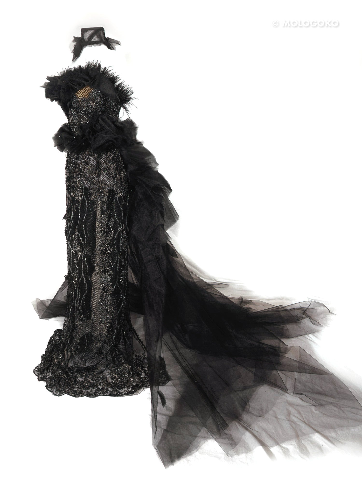 Black Swan Red Carpet Style Goth Gown Set - Mologoko Couture