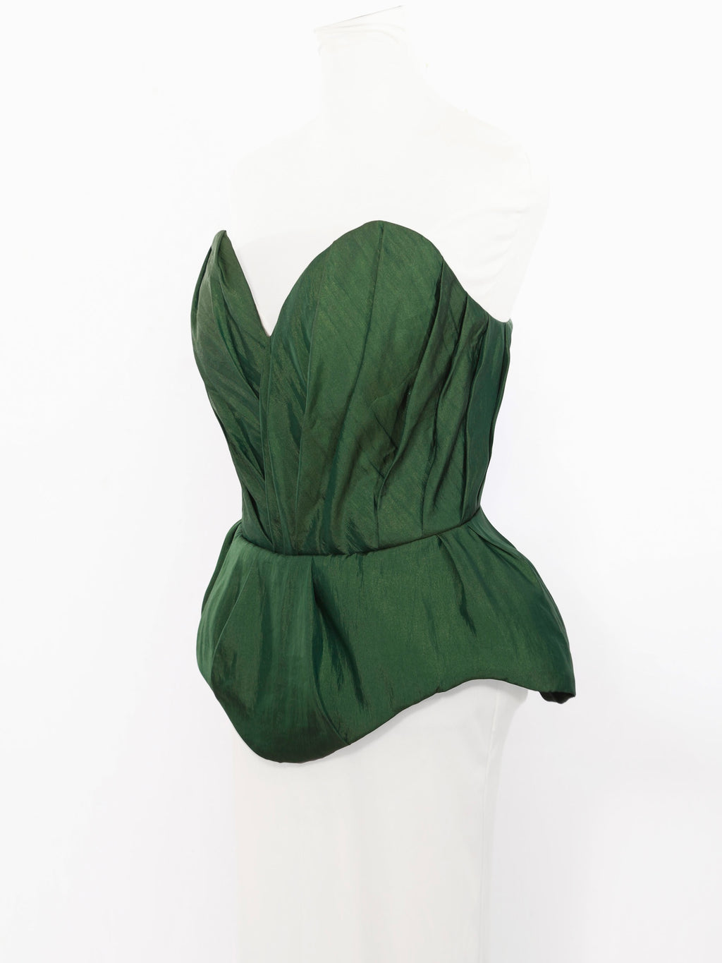 Emerald Green Silk Taffeta Draped Corset with Peplum
