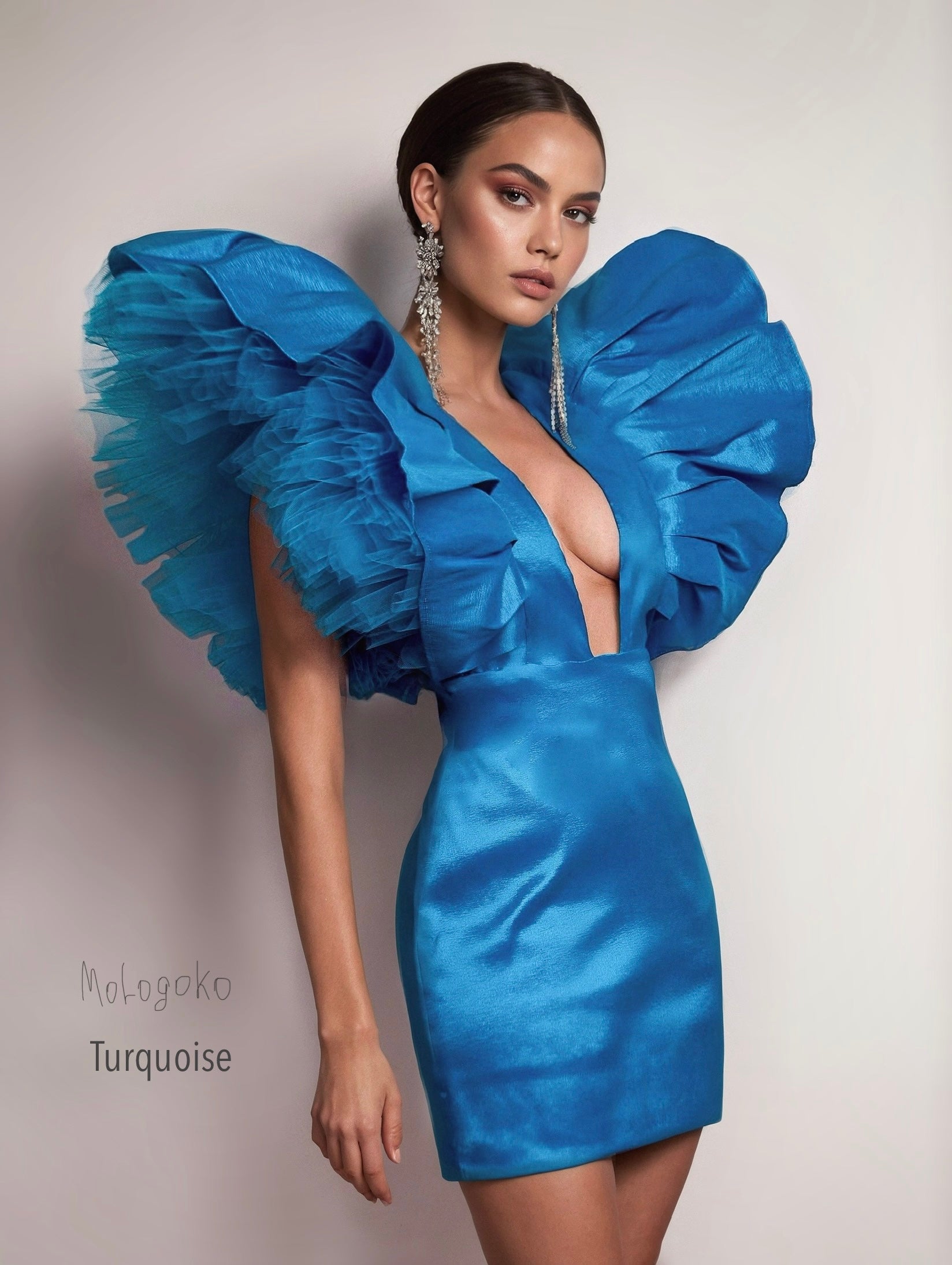 Kate Mini Dress - Turquoise / Plunging / XL