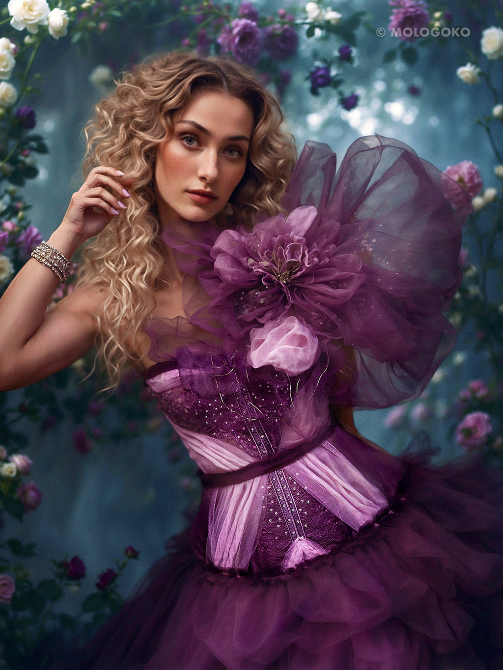 Purple Pink Rose Corset - Mologoko Couture