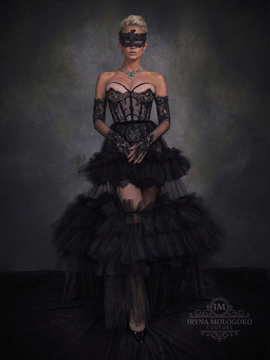 Femme En Noir Black Couture Corseted Dress - Mologoko Couture