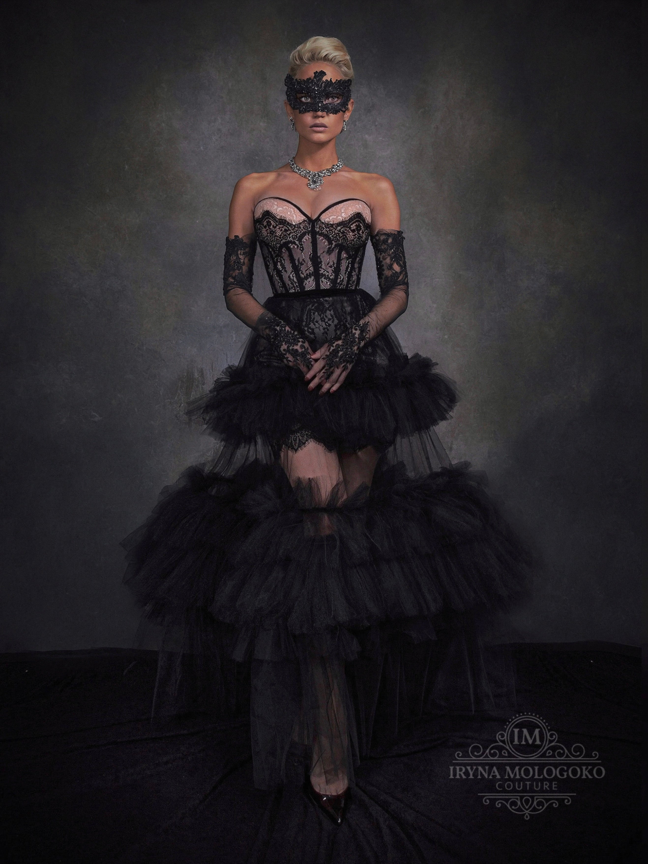 Femme En Noir Black Couture Corseted Dress - Mologoko Couture