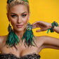 Emerald Green VIOLETA Dangle Statement Feather Earrings on a Post or Wire - Mologoko Couture