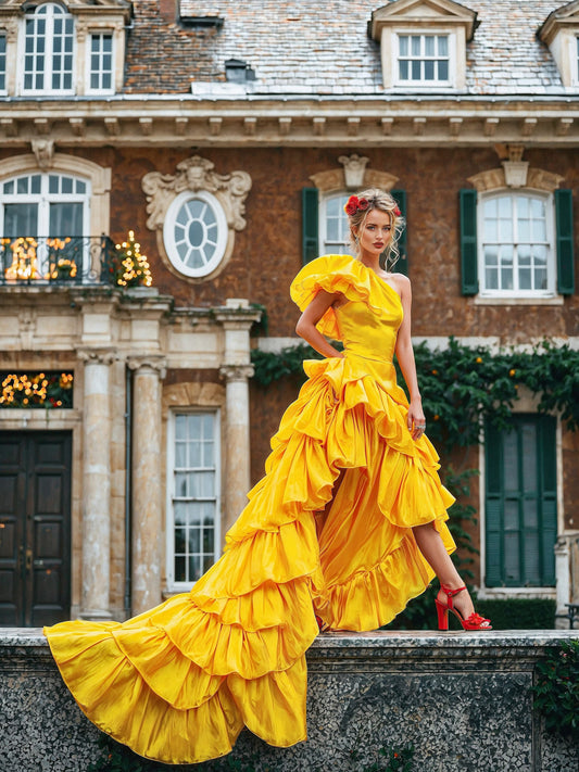 Marigold Sea Of Ruffles Gown