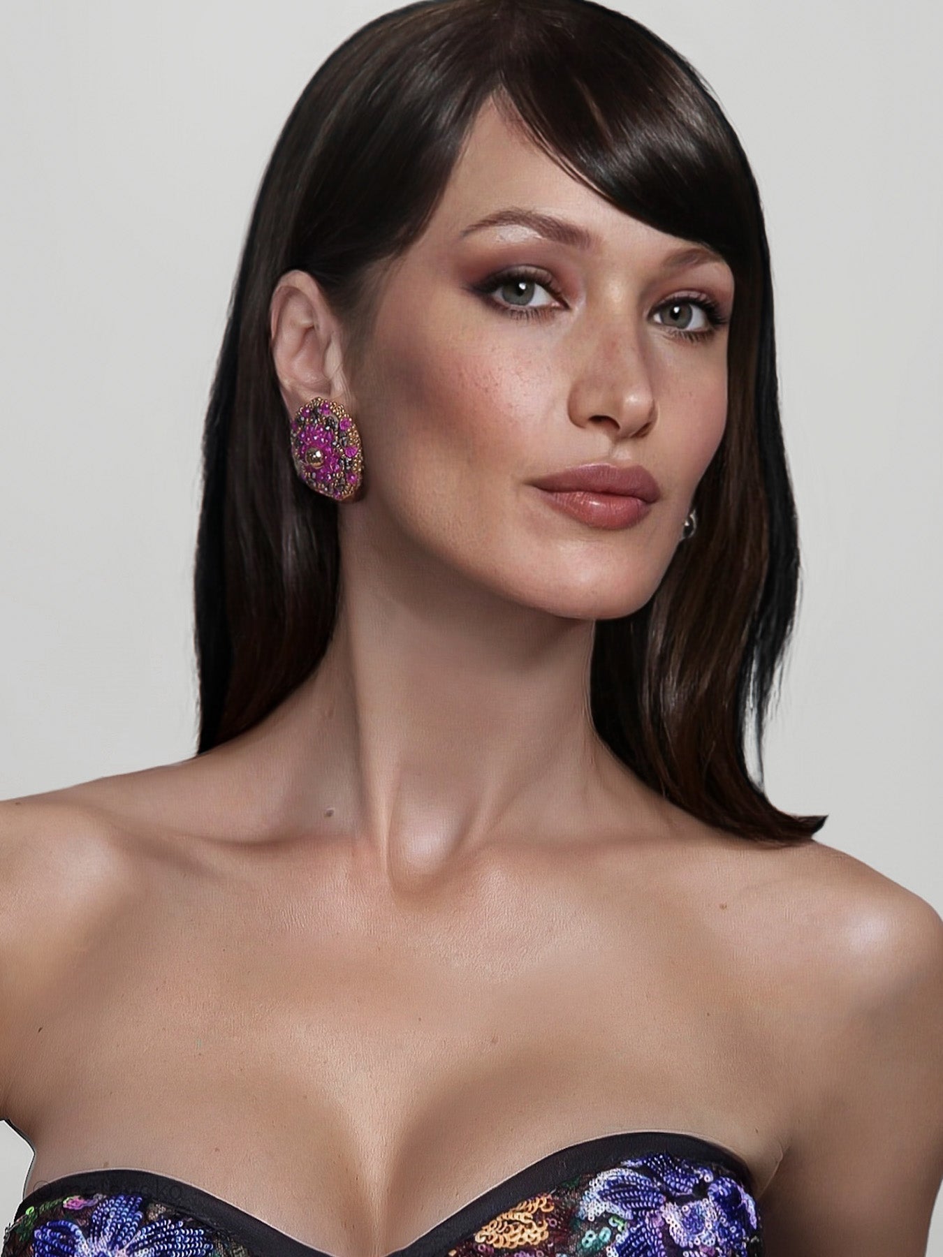 Hot Pink and Gold Hand Beaded Stud Earrings - Mologoko Couture