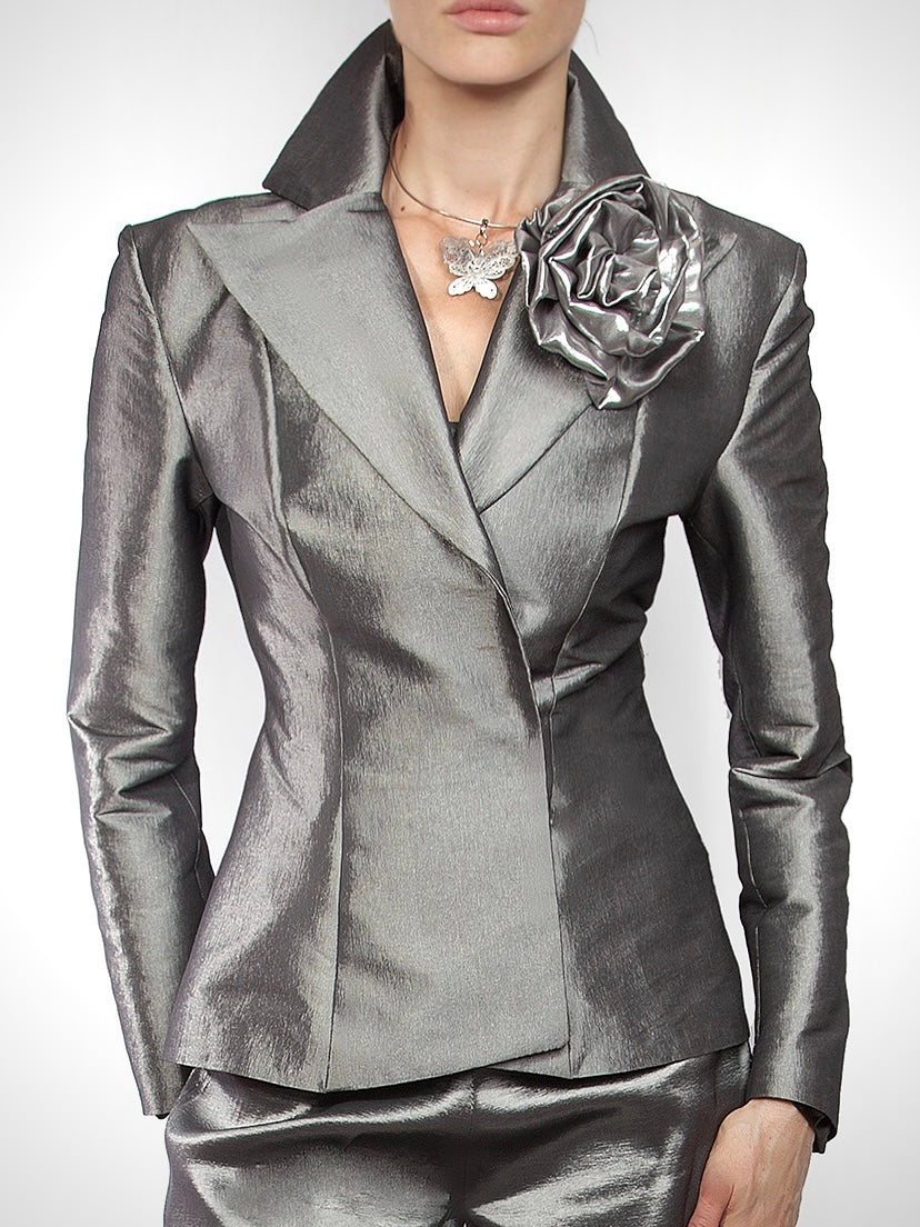 Stretch Taffeta Light Pantsuit Wide Leg Trousers - Mologoko Couture