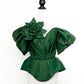 Emerald Green Silk Taffeta Draped Corset with Peplum