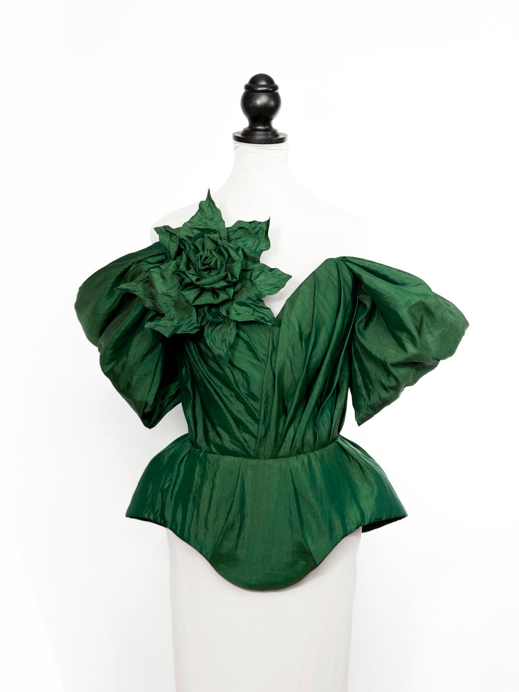Emerald Green Silk Taffeta Draped Corset with Peplum