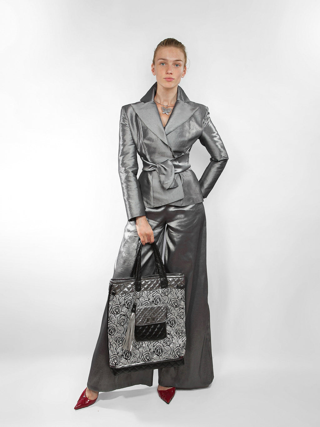 Stretch Taffeta Light Pantsuit Wide Leg Trousers - Mologoko Couture