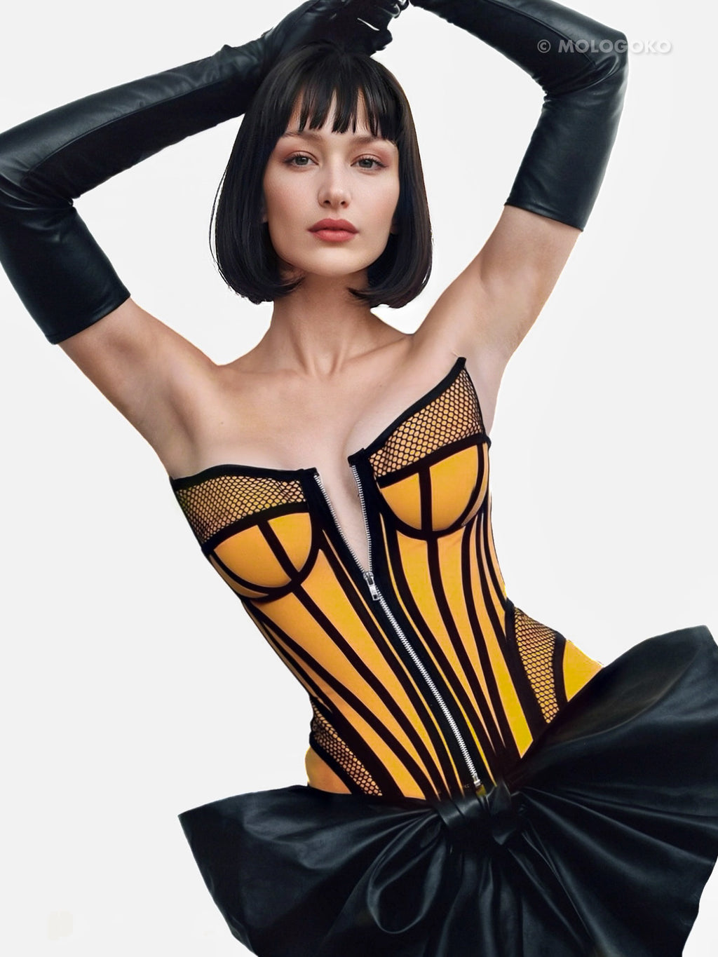 Ferrari Yellow Organic Canvas Front Zipper Corset Bustier - Mologoko Couture