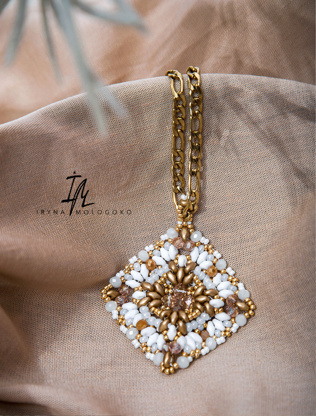 Dominique Reversible Handbeaded Lace Large Luxurious Pendant Necklace - Mologoko Couture