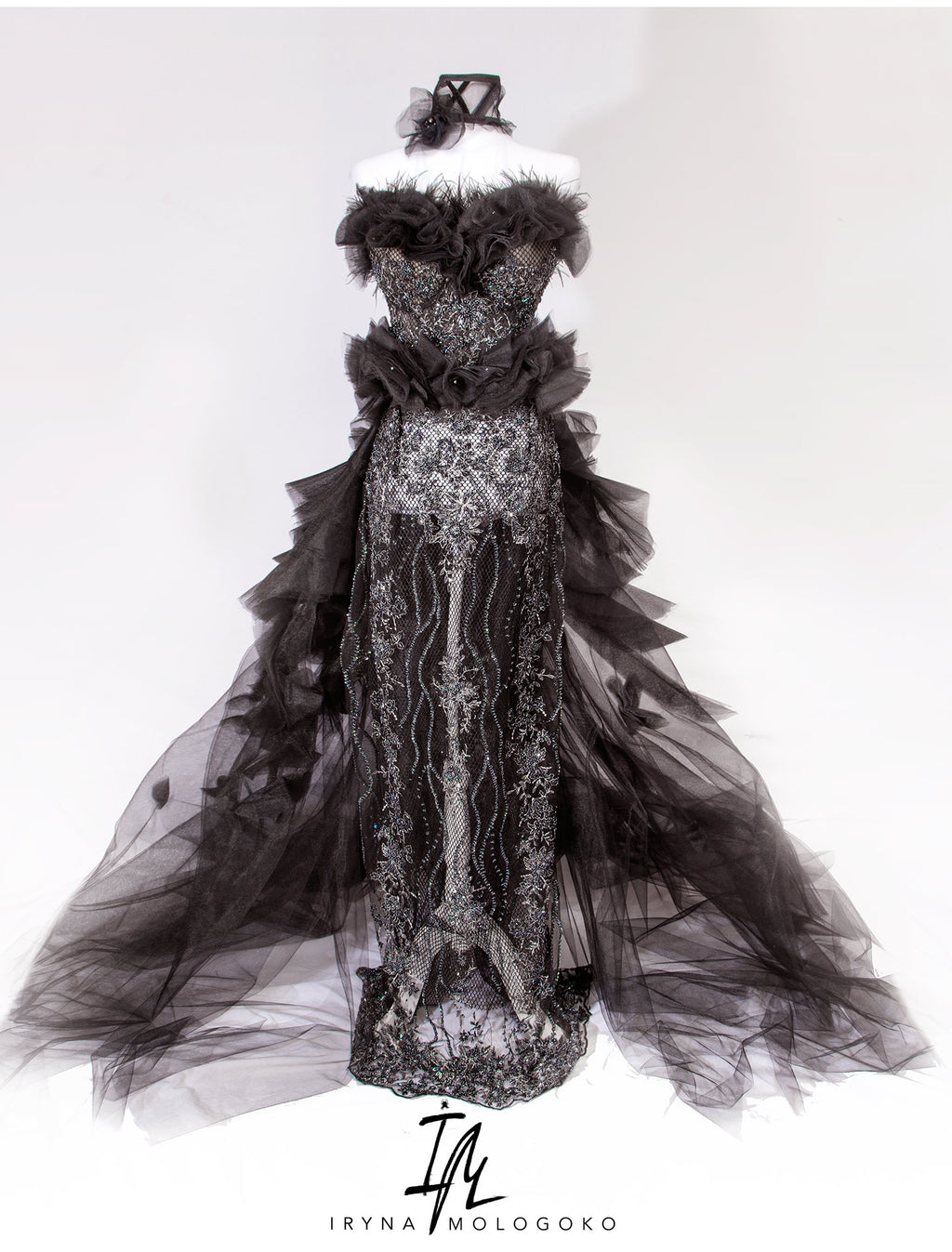 Black Swan Red Carpet Style Goth Gown Set - Mologoko Couture