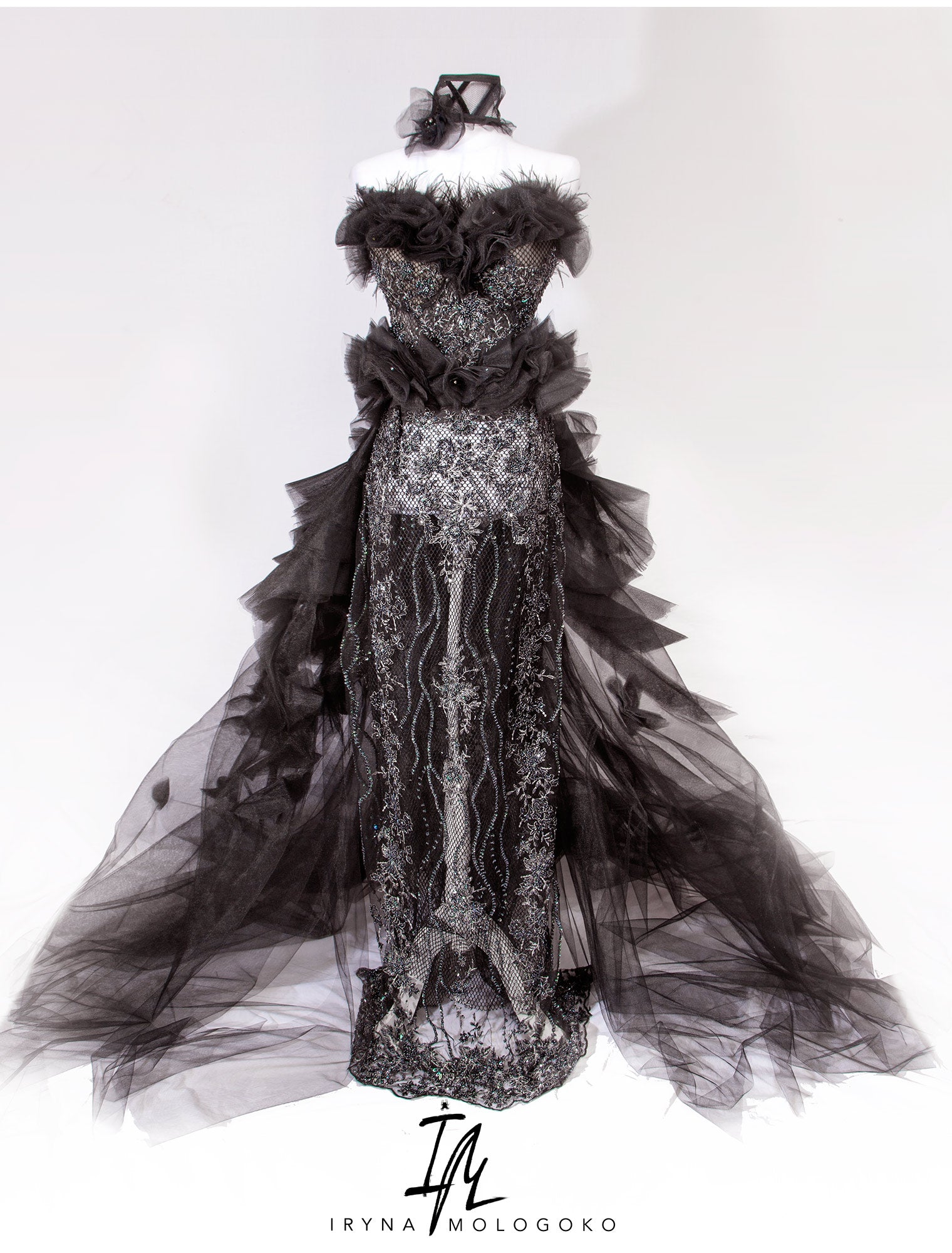 Black Swan Red Carpet Style Goth Gown Set - Mologoko Couture