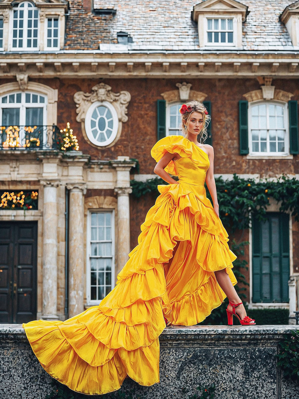 Marigold Sea Of Ruffles Gown - Mologoko Couture