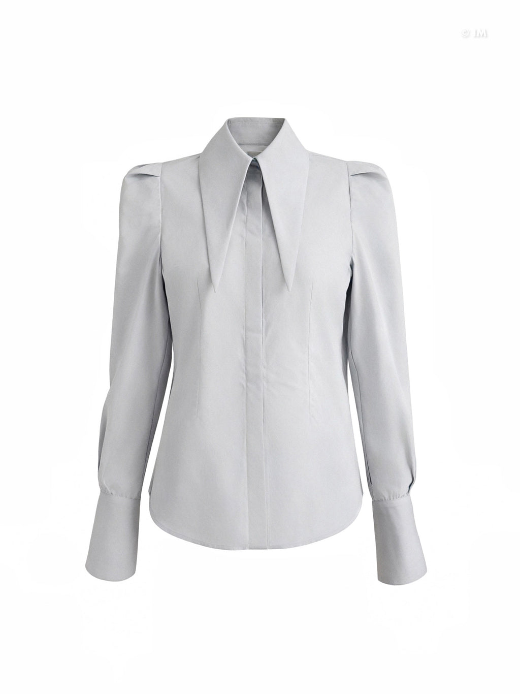 Large Pointy Collar Long Sleeves Fitted Shirt