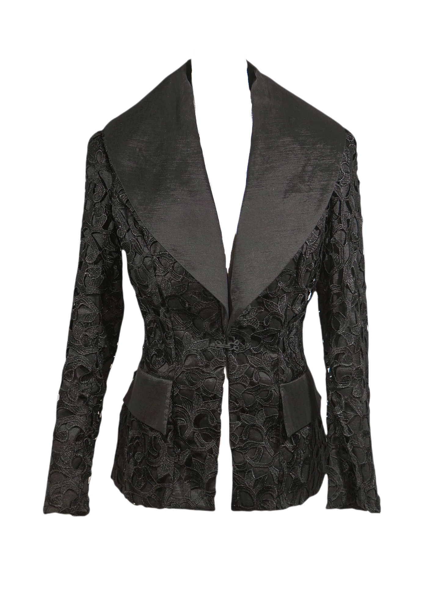 Lace Guipure Wide Collar Black Jacket