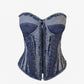 “Fray Play” Sculpted Two-Tone Denim Corset - custom made clothing