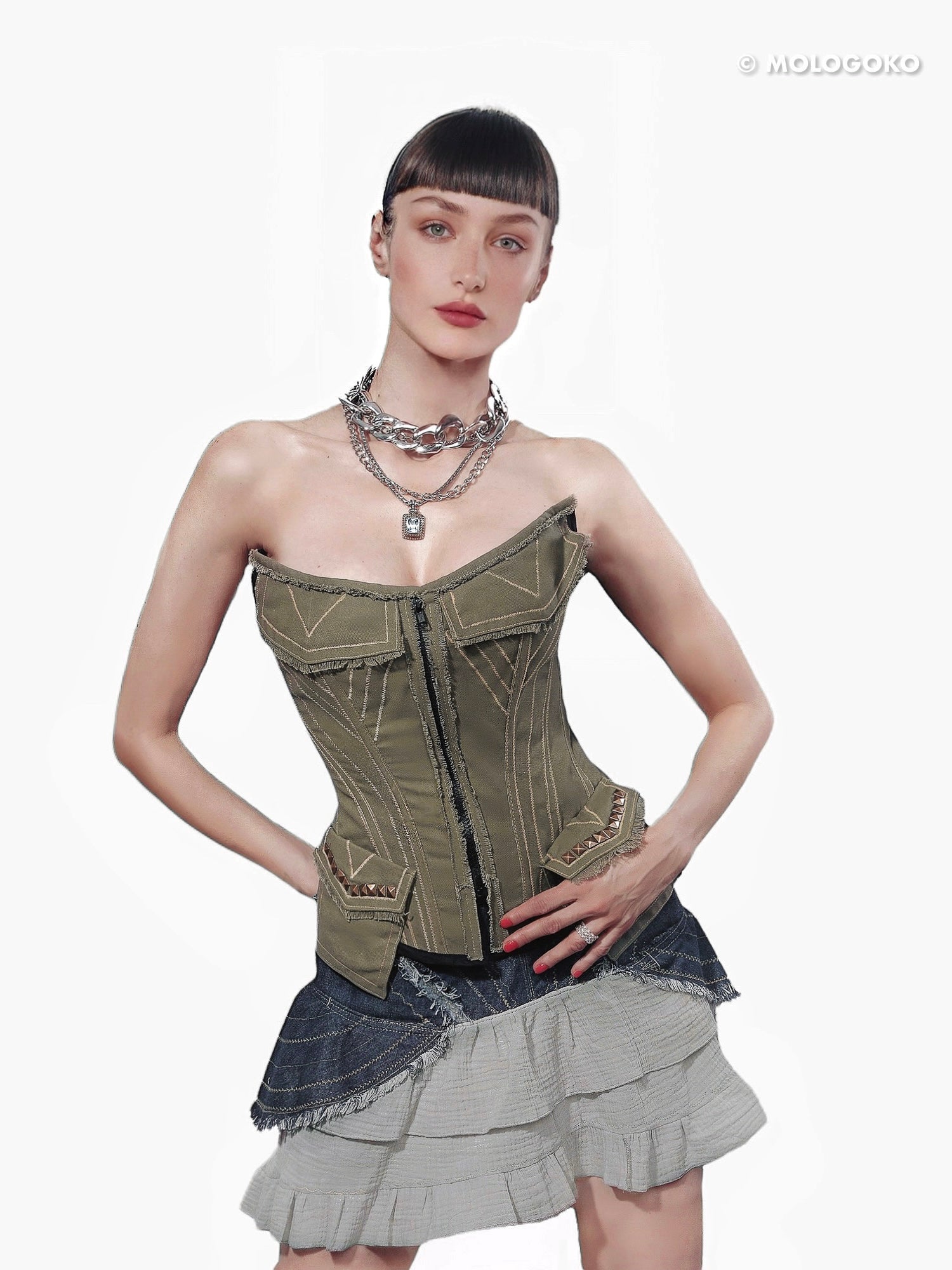 Denim Cotton Gauze Miniskirt - Mologoko Couture