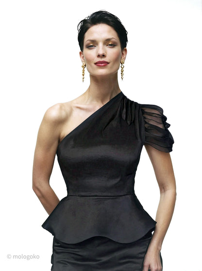 Linda Asymmetrical One Mesh Sleeve Top - Mologoko Couture