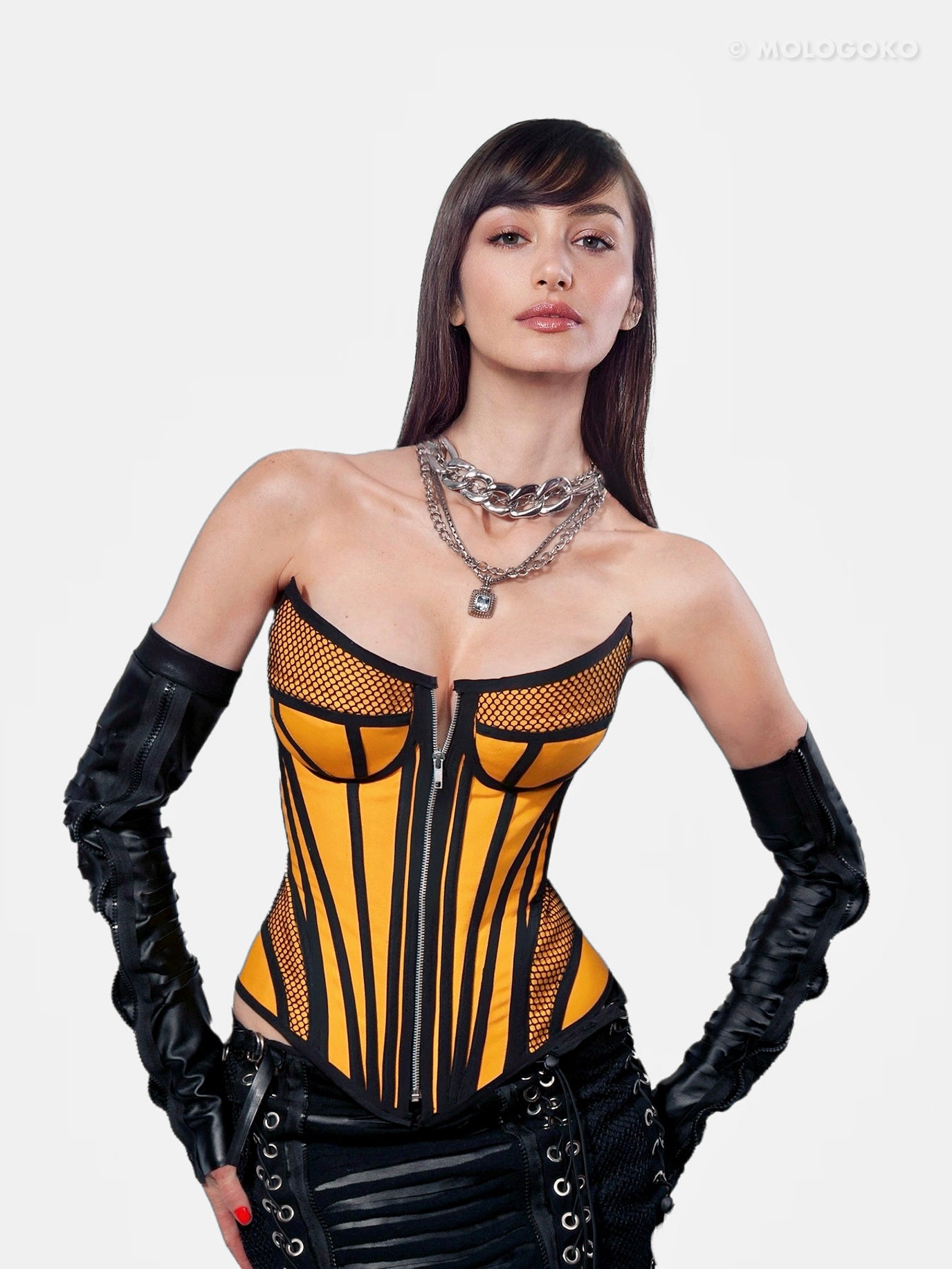 Ferrari Yellow Organic Canvas Front Zipper Corset Bustier - Mologoko Couture
