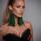 EMERALD GREEN VIOLETA Dangle Statement Feather Earrings on POST - Mologoko Couture